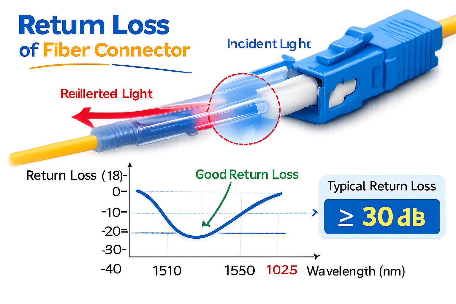 Fiber connector reflection and return loss illustration