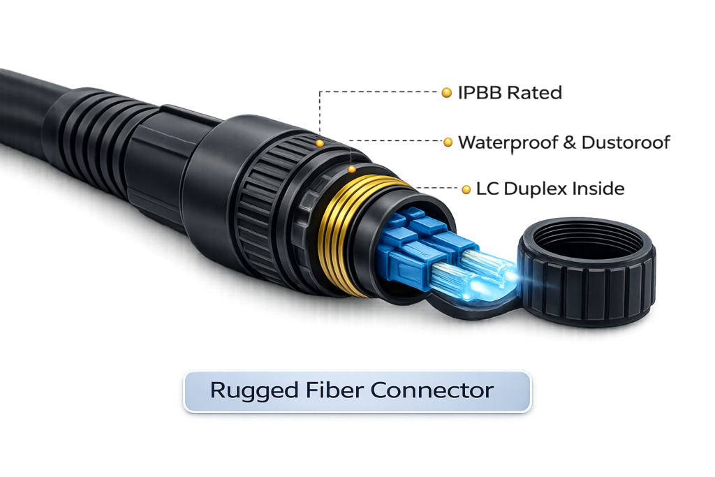 Rugged fiber optic connector for outdoor industrial networks
